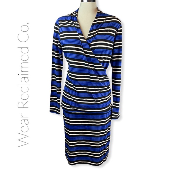 NWT - PRESS Blue Striped 2 Piece Skirt & Top Set - Picture 1 of 12